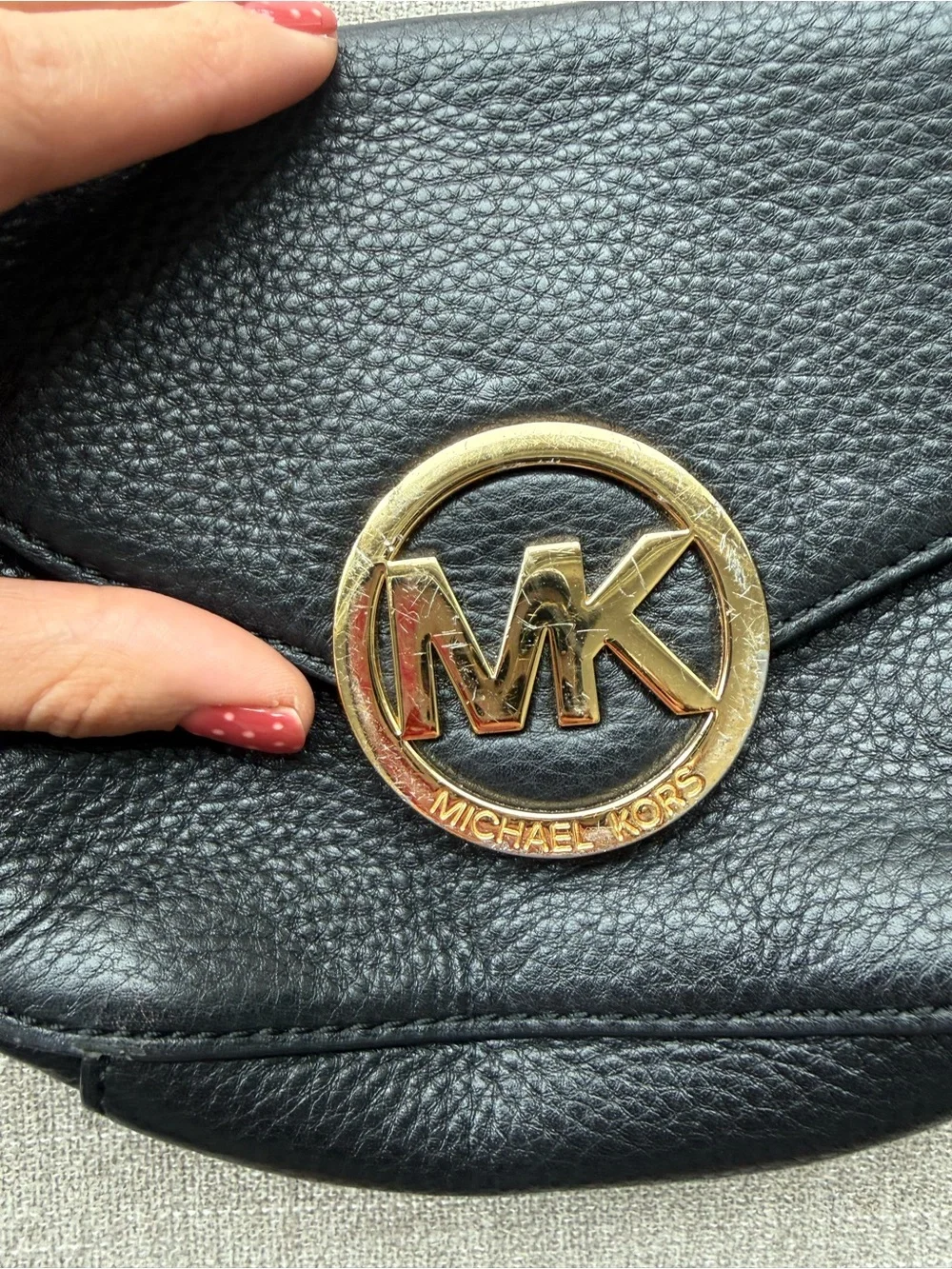 Michael Kors Black Leather Crossbody with Gold MK Emblem